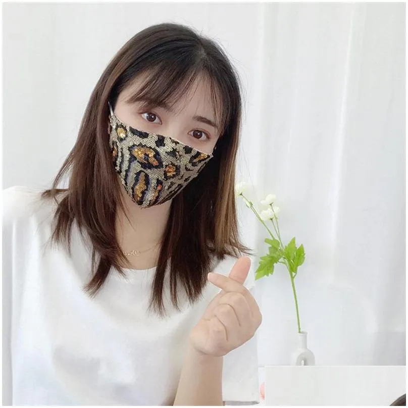 leopard print sequin face mask anti haze respirator reuseable mascarilla lady sun protection decoration high quality 4 3jm d2