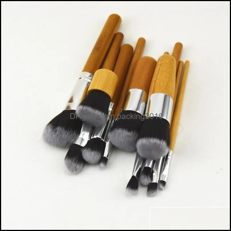 makeup brush high quality garden suit natural carbonized bamboo cosmetic handle brushes set log wooden color sacks made of linen 12 5xy