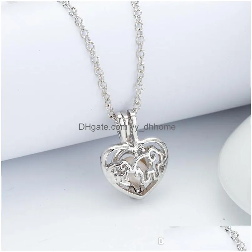 love wish pearl necklace cages locket hollow out oyster pearl heart pendant necklaces wolf dog bear elephant charm diy jewelry