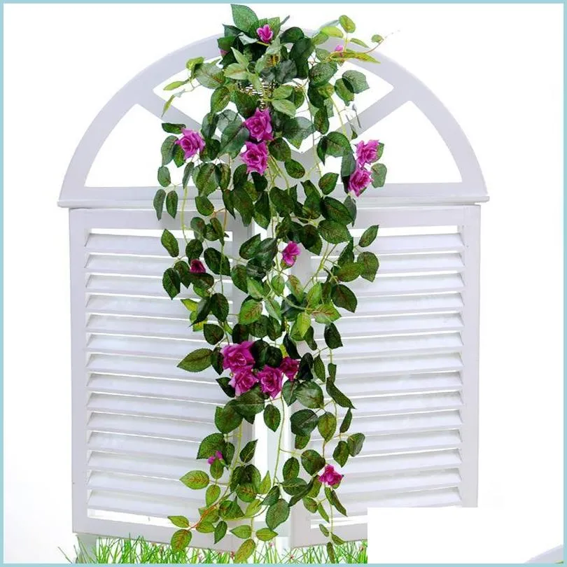 simulation artificial hang baskets flower fake rose vines wedding wall hanging foliage flowers home garden decor 10 35mh ii