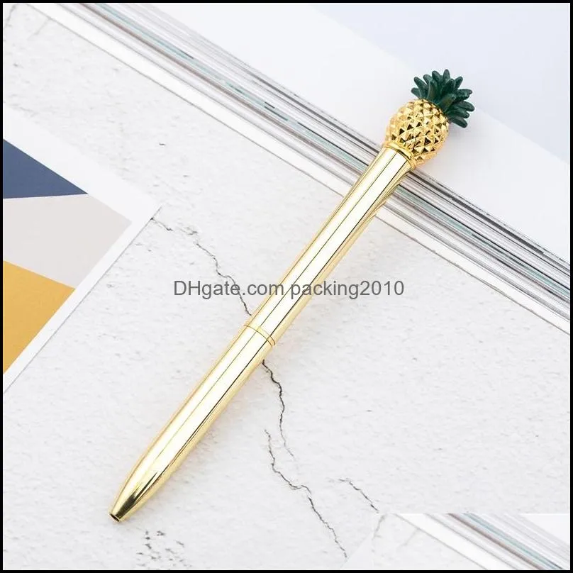 pineapple metal ballpoint pens black ink refills medium point office school supplies stationery gold/silver 880 b3