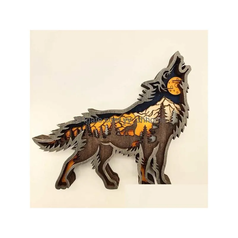 howl wolf craft sculpture figurine laser cut wood material home decor gift art crafts forest animal table decoration wolf statues ornaments room