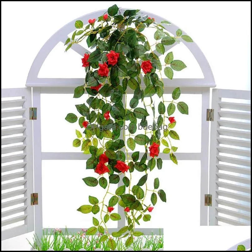 simulation artificial hang baskets flower fake rose vines wedding wall hanging foliage flowers home garden decor 10 35mh ii