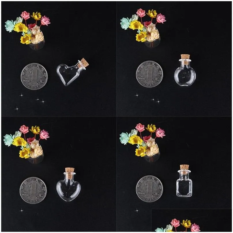mini wishing glass bottles transparent small cork stopper heart shaped round drifting bottle containers pendants simple decorate 0 99jd