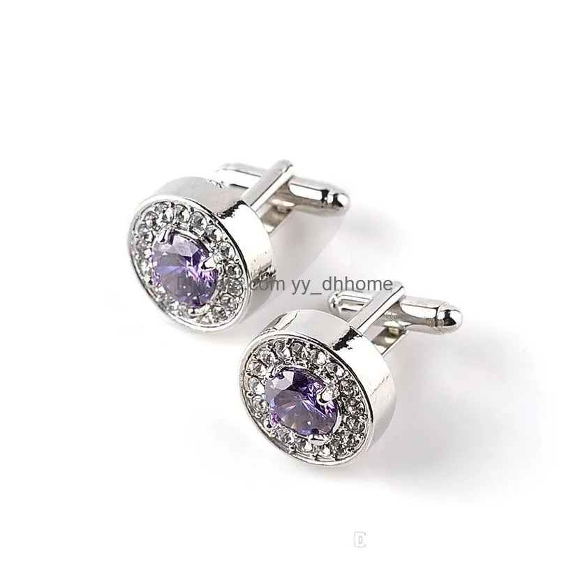 luxury highgrade jewelry mens white purple enamel crystal cufflinks round wedding party cufflink french shirt cuff buttons
