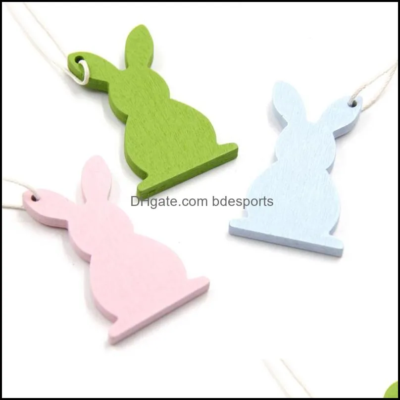 easter wooden hanging pendant solid color egg rabbit shaped hanging ornament easter home decoration 6pcs/bag 191 n2