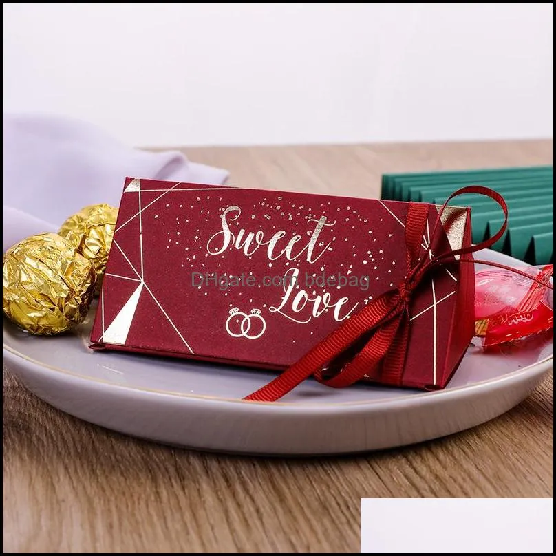 wedding celebration candy box triangles chocolates gift packing boxes gold plated gifts wrap silk ribbon arrival 0 33cy m2