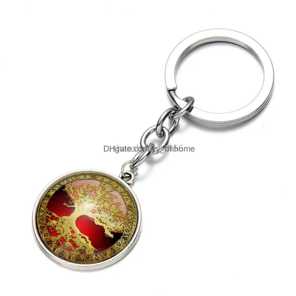 glass cabochon gold tree of life key rings metal keychain holder handbag hangs fashion jewelry