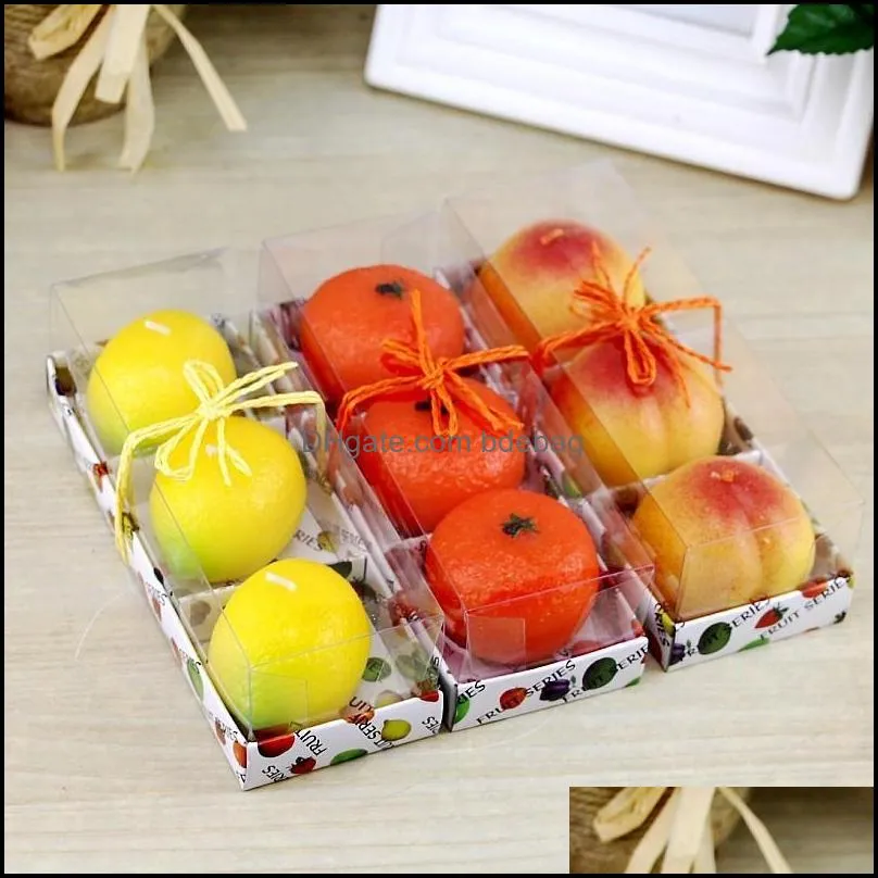 artificial fruit scented candles orange lemon peaches  shape candle viivid romantic for wedding christmas party decoration 4 2bs