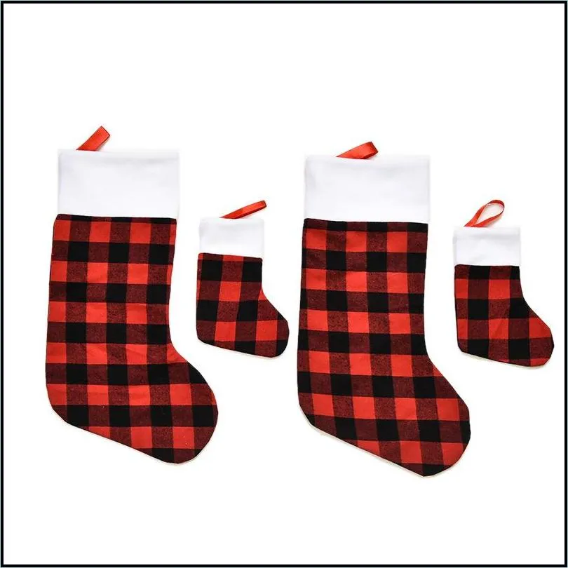 christmas stockings red and black  plaid fireplace hanging stocking family holiday xmas party decorations 1054 b3