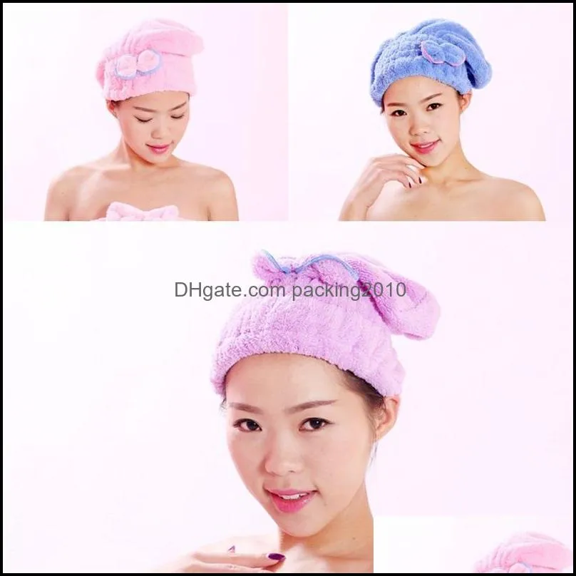 cute coral fleece bath towel dry hair nylon cotton multi colours bow hooded towels drying hairs cap 2 3hf l2