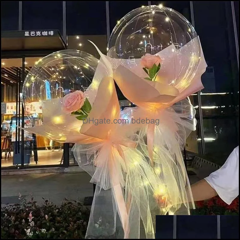 2021 valentines day led balloons decoration lights luminous bobo ball balloon flashing light rose bouquet lover gifts for birthday wedding 404