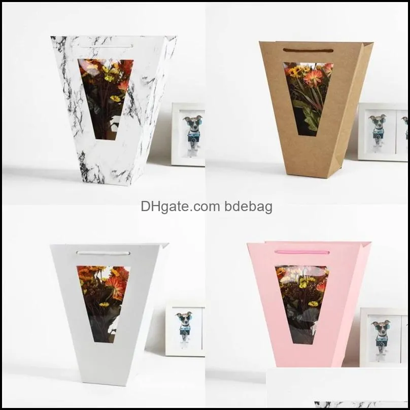 multi colors gift bags pvc transparent window show flowers wrap sack clothing packing showing bag creative 2 25xm l1