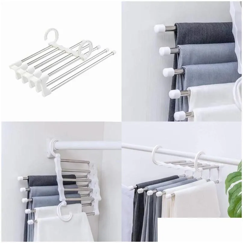 stainless steel pants racks stretch foldable multi storey coat hangers clothing storage wrinkle resistant stands practical 4hd