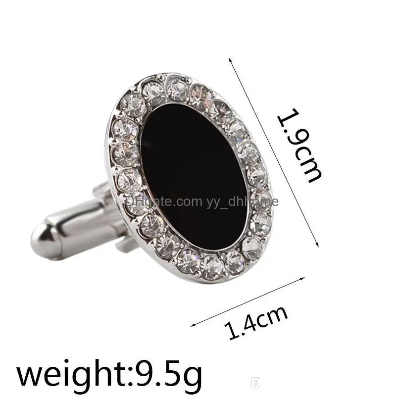  white diamond crystal oval cufflinks cuff links sleeve button for women men shirts dress suits cufflink wedding jewelry gift