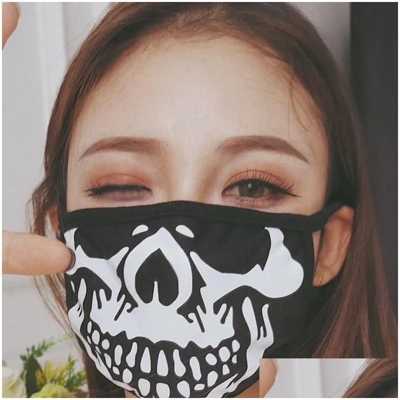 reusable respirator recycling black mouth mascarilla protection adult cotton cloth face mask skull anti dust foldable fashion 1 98hp