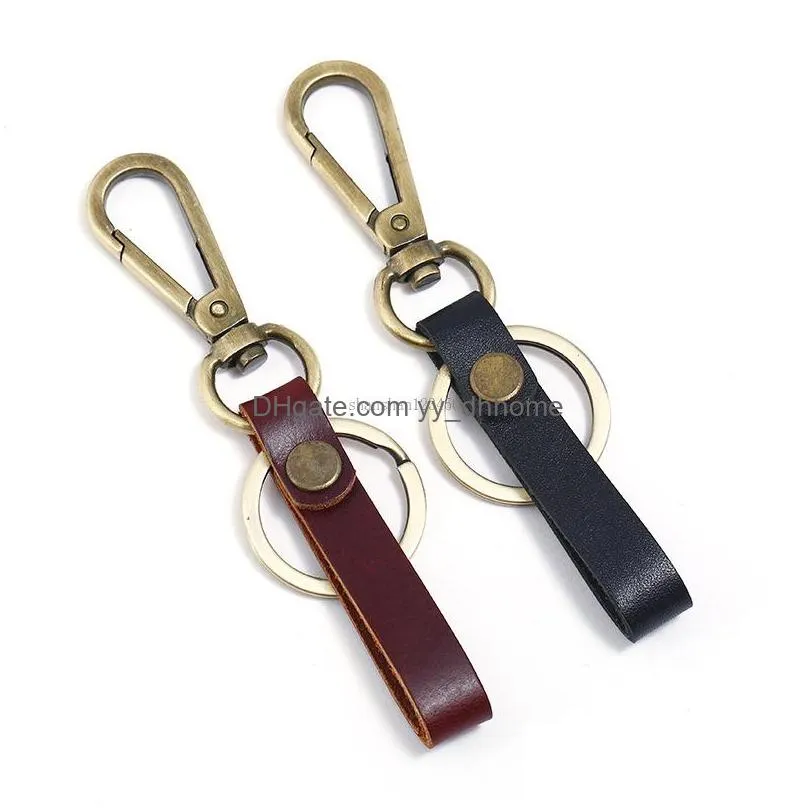 leather keychain retro bronze bussiness car key ring holders for women men fashion jewelry gift