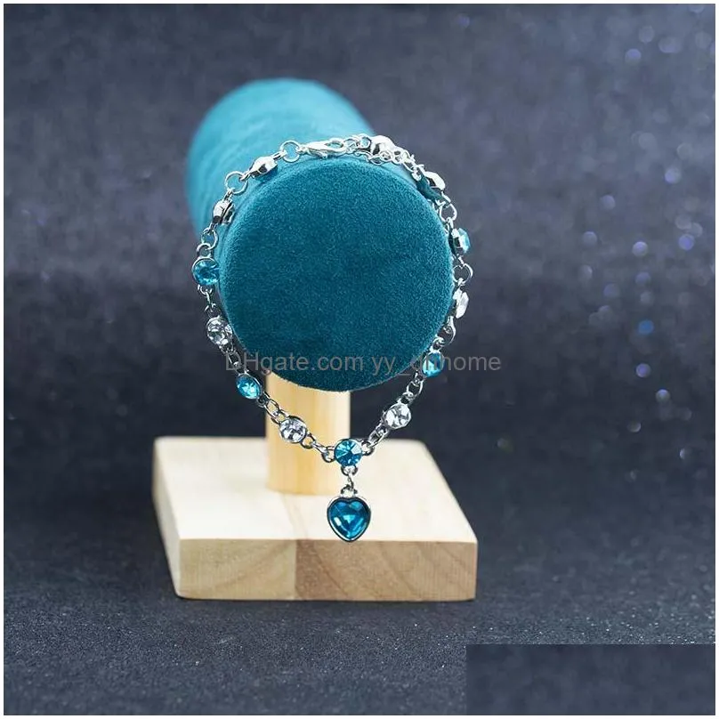 crystal heart charm bracelet blue sea diamond bracelets fashion jewelry for women children gift