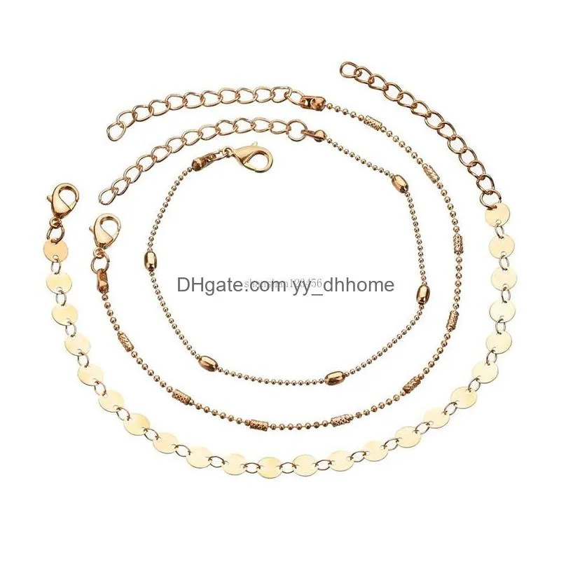 gold coins anklet chain women summer beach multi layer wrap foot chains bracelet fashion jewelry