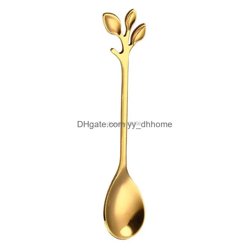 gold tree branch spoon fork stainless steel dessert coffee spoons home kitchen dining flatware