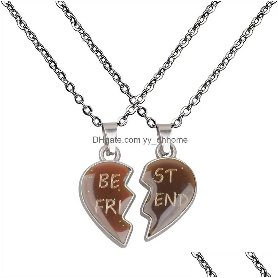 combination friend broken heart necklace pendant mood color changing temperature sensing necklaces women children fashion jewelry