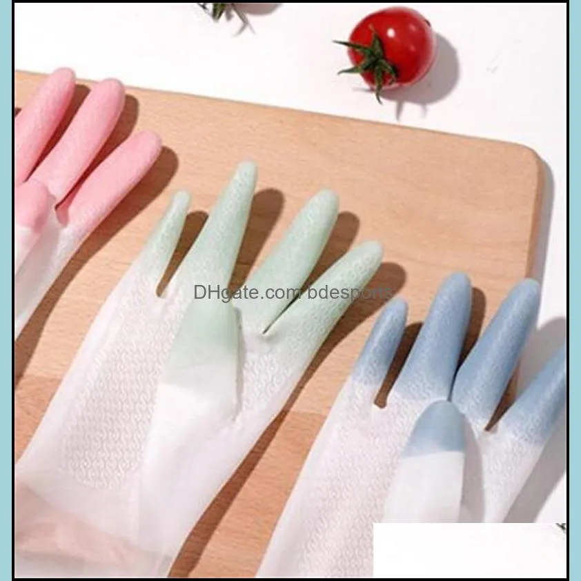 thickening wash clothes wash dishes glove female dishwashing gloves plastic latex twocolor waterproof household kitchen cleaner 49 o2