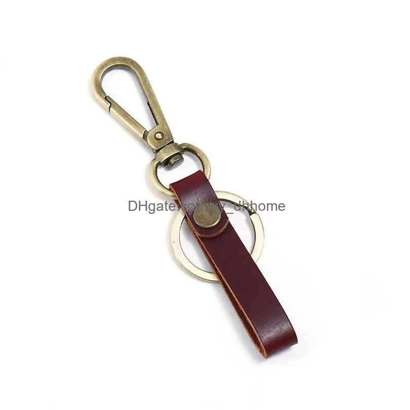 leather keychain retro bronze bussiness car key ring holders for women men fashion jewelry gift