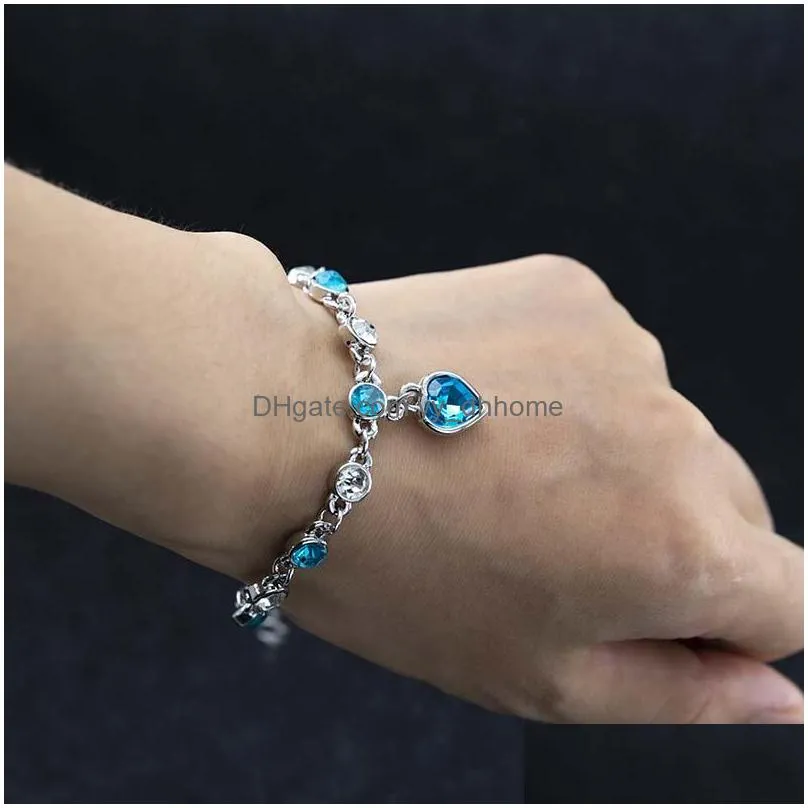 crystal heart charm bracelet blue sea diamond bracelets fashion jewelry for women children gift