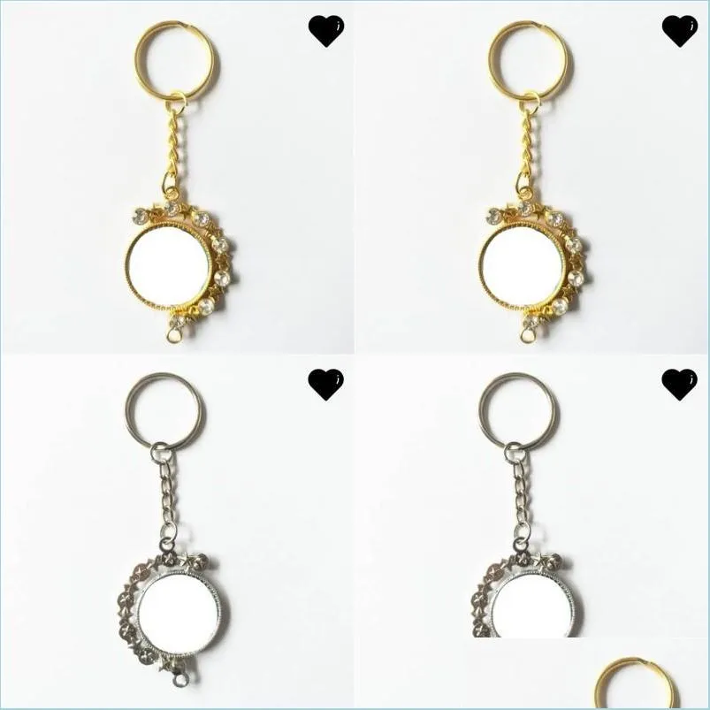 semiring rhinestone party favor key buckles sublimation blank double side rotate keychains women ring fashion charm jewelry accessories 6 5hy