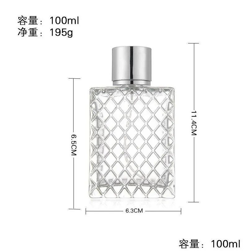 100ml square grids carved perfume bottles clear glass empty refillable fine mist atomizer portable atomizers fragrance 899 b3