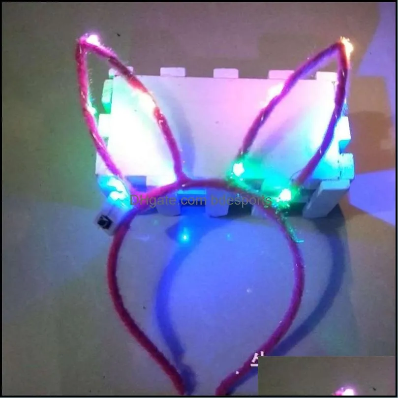 led light up cat rabbit ear head hoop glowing flashing mulit color cartoon adult children hairband easter party supplies 2 8nte1
