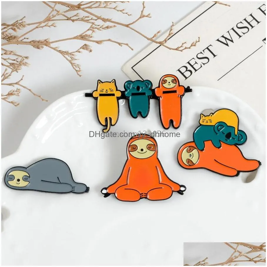 sport yoga sloth brooch pins cute enamel cartoon animal lapel pin for women men top dress cosage fashion jewelry