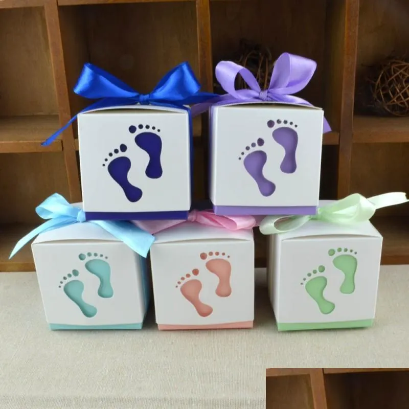 creative gift boxes for baby party square wedding paper sweet case hollowed out designed footprint candy box bonbonniere 0 32wj zz