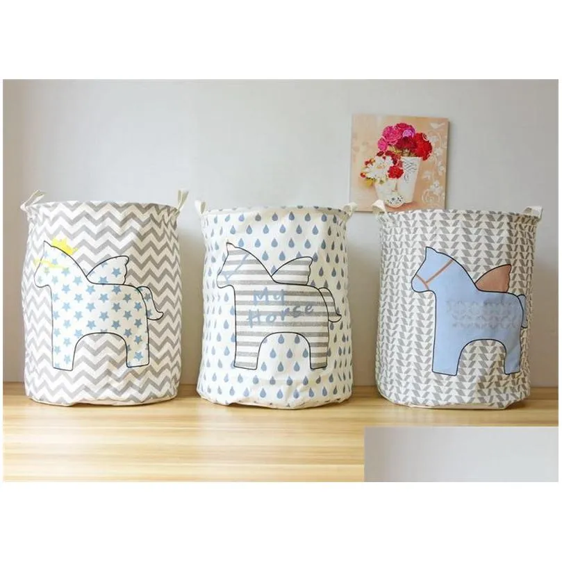 cotton linen fabric art five pointed star horse dirty clothes storage bucket toys basket home organization decoration 12 5zy bb