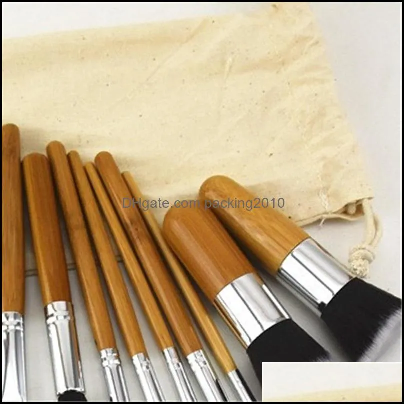 makeup brush high quality garden suit natural carbonized bamboo cosmetic handle brushes set log wooden color sacks made of linen 12 5xy