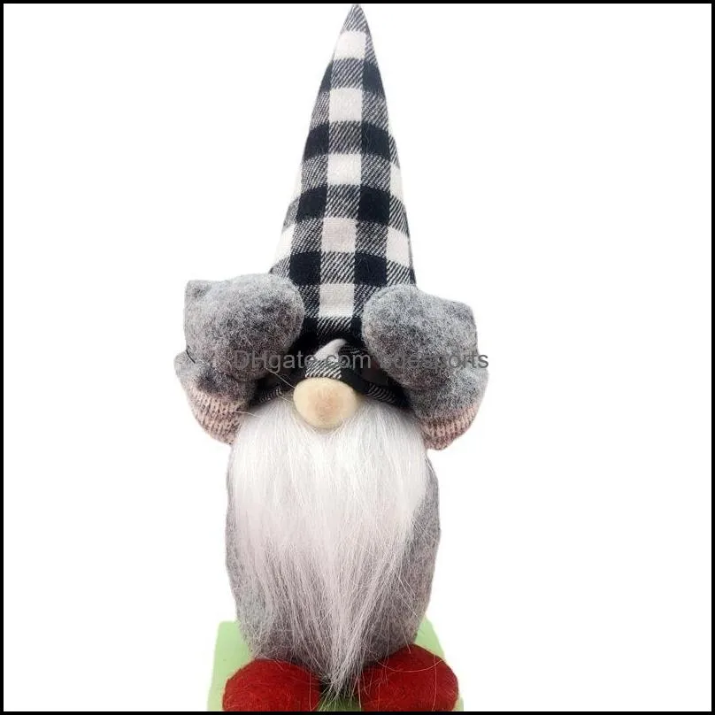 christmas decoration supplies white beard raised his hand faceless old man doll plaid striped hat forest old men festival ornaments gifts 8 5wf