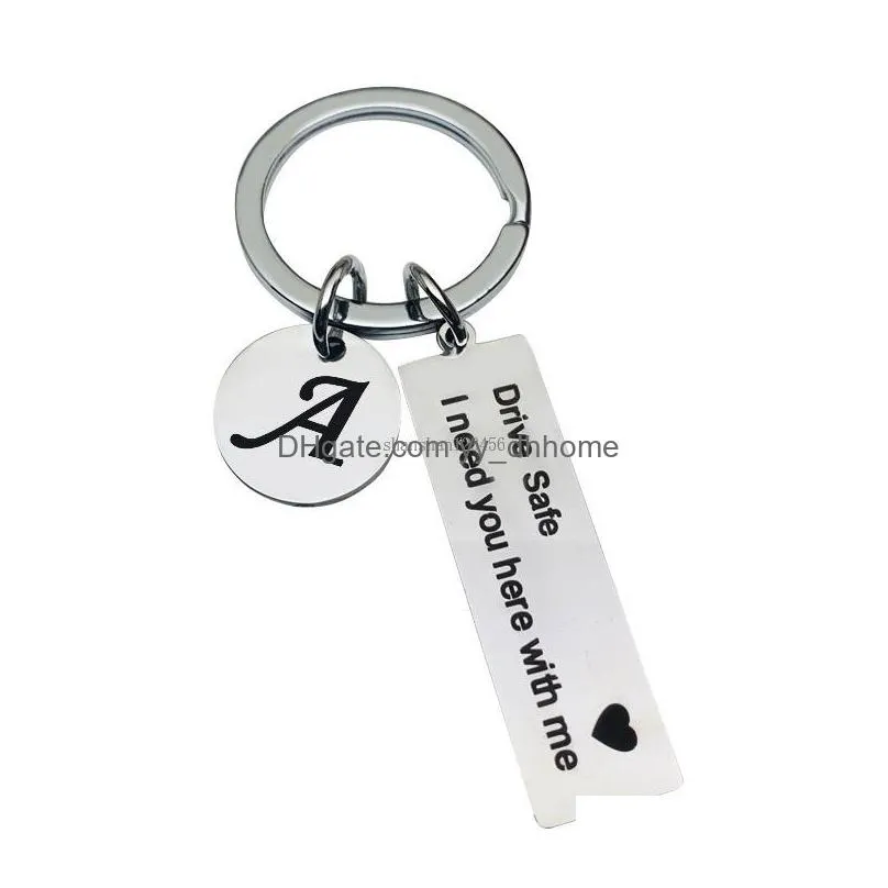 drive safe english initial key rings stainless steel tag keychain holders handbag hangs women men fashion jewelry gift