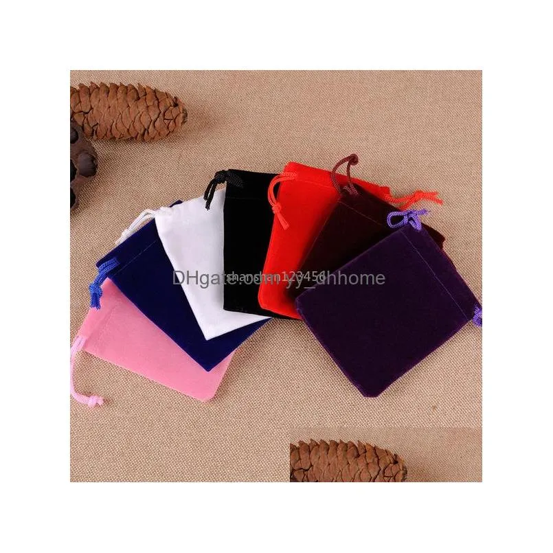 soft jewelry bag velvet pouches drawstring bags for jewellery gift cosmetics packaging black red 5x7 7x9cm 8x10 10x15 10x20