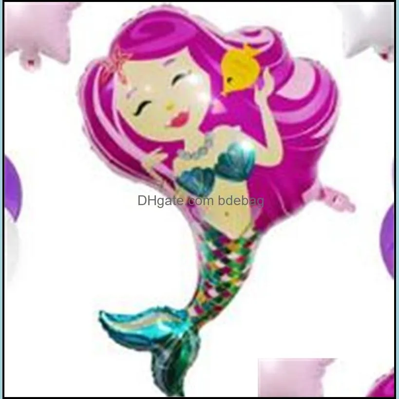 mermaid aluminum film balloons party decoration happy birthday english letter balloon suit purple blue white festival decorations arrival 22 58zk