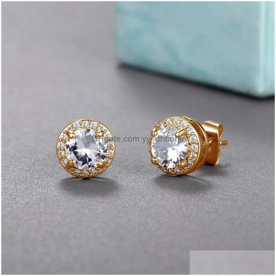 silver rose gold stud earrings cubic zircon diamond women ear rings wedding fashion jewelry gift