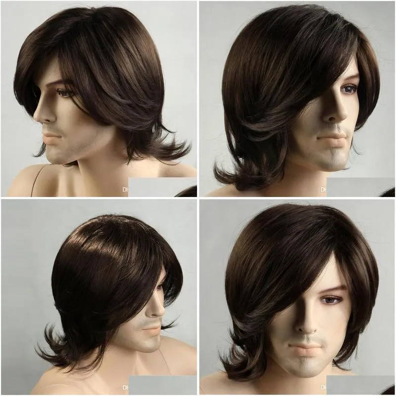 short men synthetic wigs natural black color natural wavy hair short men wigs straight hair black mens wig synthetic heat resistant