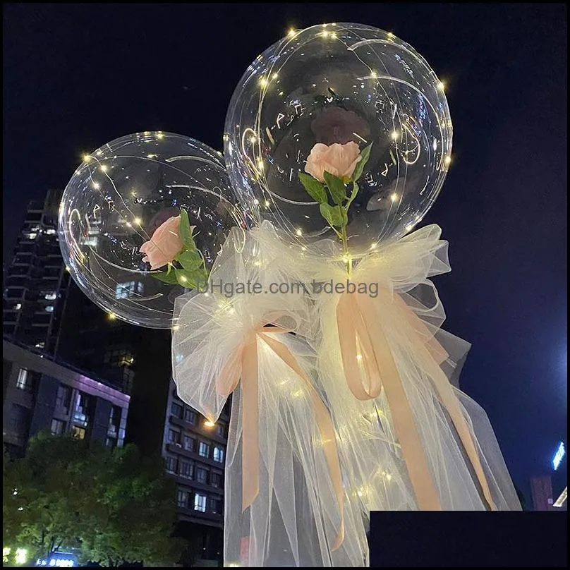 2021 valentines day led balloons decoration lights luminous bobo ball balloon flashing light rose bouquet lover gifts for birthday wedding 404