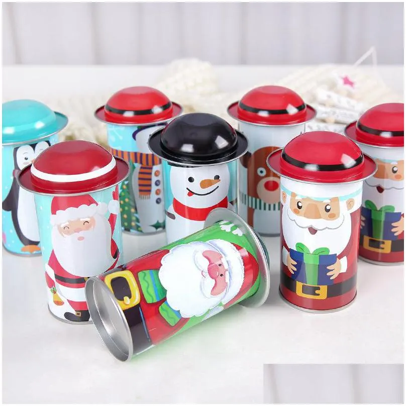 metal round child gift case pillar shape candy jar christmas santa claus candies box hot selling 4 78qy j1