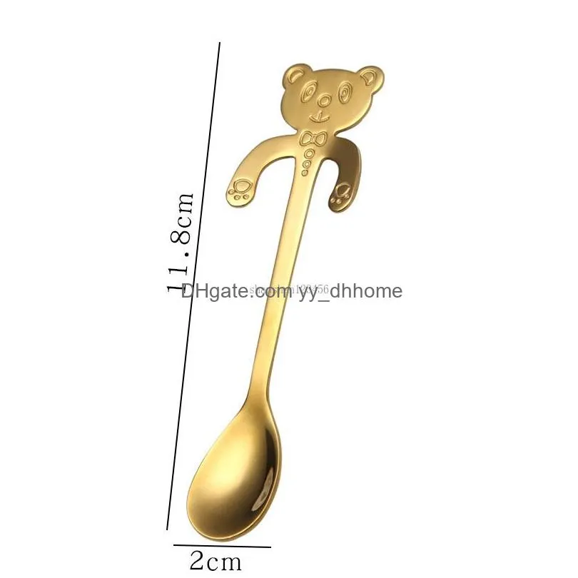home cartoon bear handle spoon stainless steel hanging bear coffee spoon mixing spoons home kitchen dining flatware