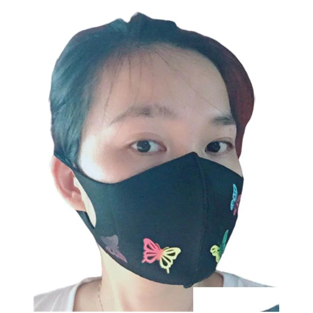 colour butterfly printed face masks ventilation mask haze dust guard foldable mascarilla printing lady madam reusable washable 2 9rh