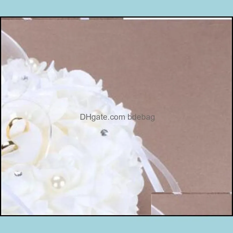 wedding ring pillow wrap ceremony ivory satin crystal flower rings bearer pillows cushion heartshape flowers 451 v2