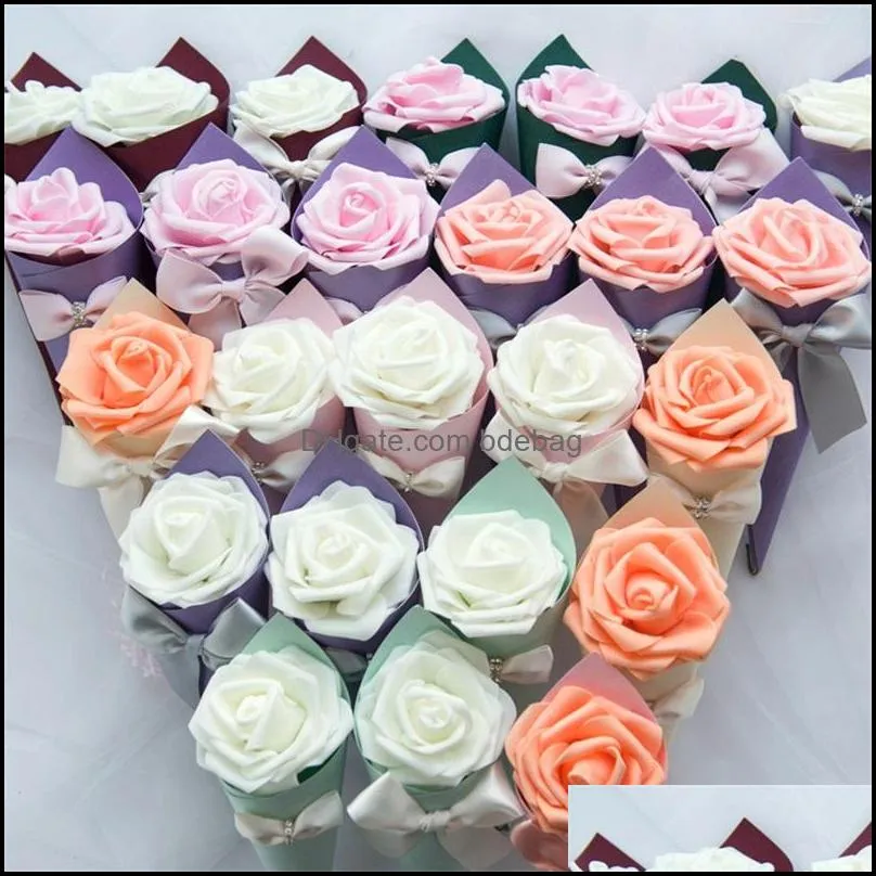 22cm bow flower cone candy box cajas de regalo package holder case creative jewelry wedding party favor organizer lipstick gift 1xya