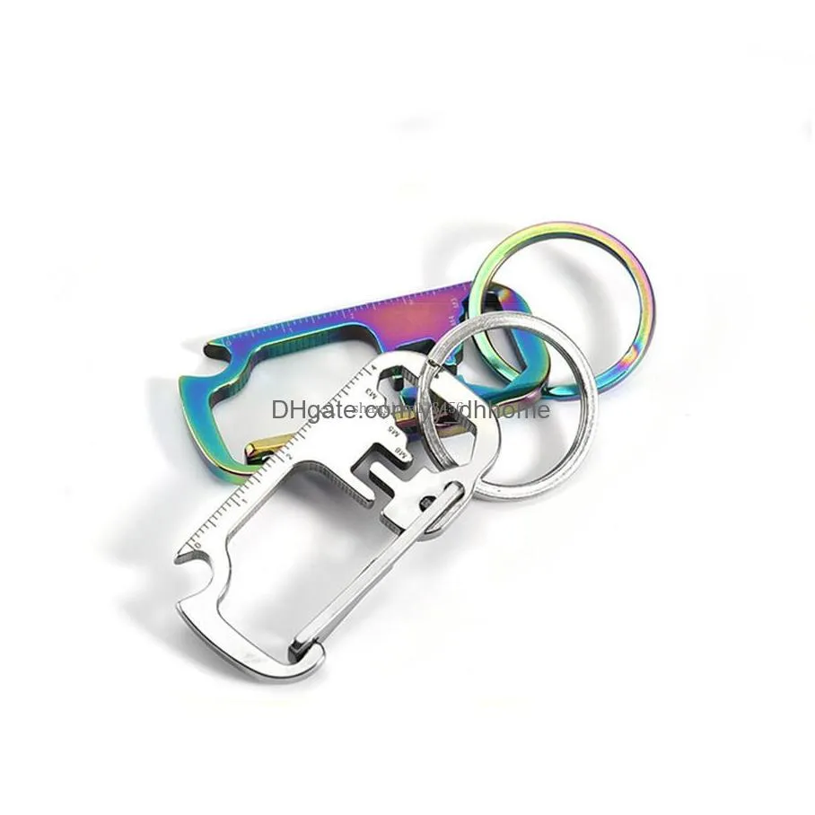 multifunction keychain stainless steel bottle opener ruler wrench key ring outdoor climbing keychain fashion jewelry