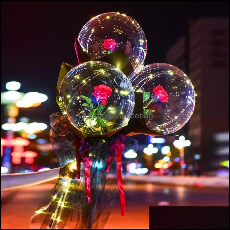 luminous flower balloon transparent light false rose bouquet valentines day balloons romantic roses airballoon silk braid 10 3zl n2