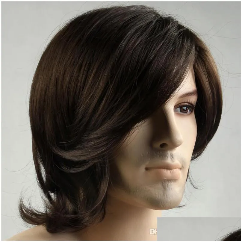 short men synthetic wigs natural black color natural wavy hair short men wigs straight hair black mens wig synthetic heat resistant